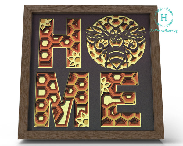 3d Home Svg, Bee Home Shadow Box Svg