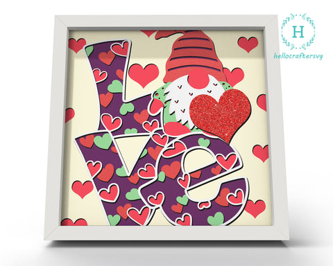3D Love Svg, 3d Valentine Gnome Svg - Valentine Shadow Box Svg