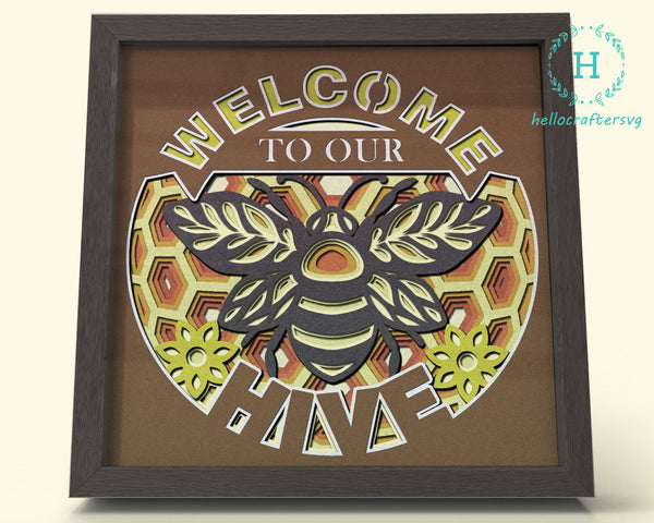 3D Welcome To Our Hive Svg, SUMMER HOUSEWARMING Shadow Box Svg
