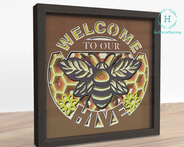 3D Welcome To Our Hive Svg, SUMMER HOUSEWARMING Shadow Box Svg