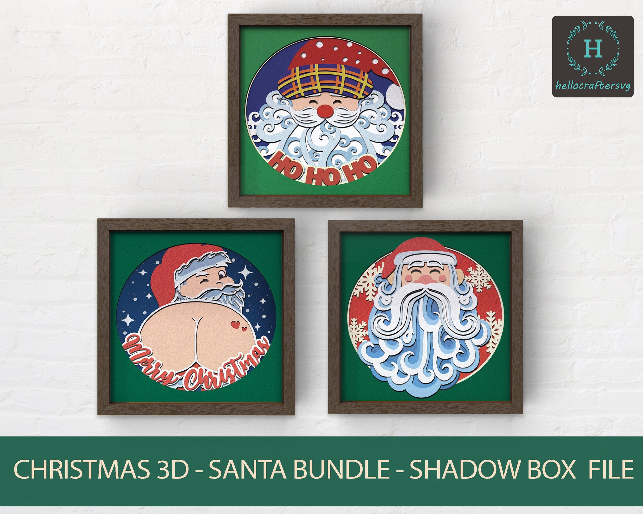 3D Christmas Santa Bundle Svg - 3D CHRISTMAS Shadow Box Svg