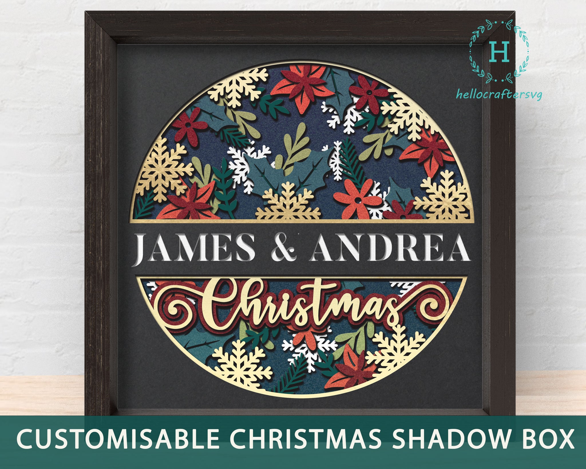 3d Customisable Family Name CHRISTMAS Shadow Box Svg