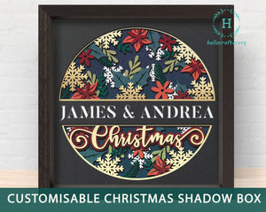 3d Customisable Family Name CHRISTMAS Shadow Box Svg
