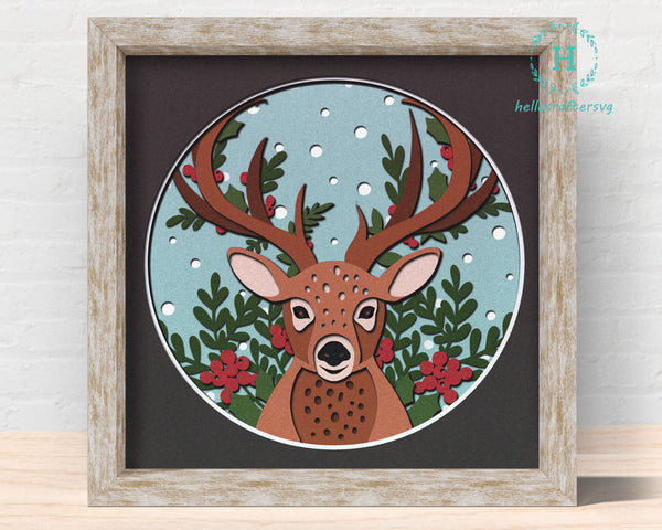 3d Reindeer Svg, CHRISTMAS Shadow Box Svg - Cricut Files, Cardstock Svg, Silhouette Files