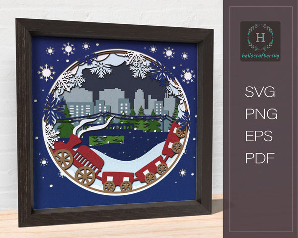 3d Train Svg, Christmas Train Shadow Box Svg - Cricut Files, Cardstock Svg, Silhouette Files - HelloCrafterSvg
