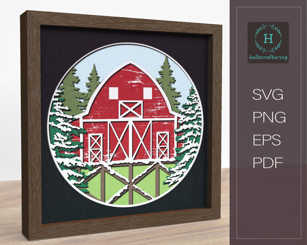 3d BARN Svg, CHRISTMAS Shadow Box Svg - Cricut Files, Cardstock Svg, Silhouette Files - HelloCrafterSvg-22