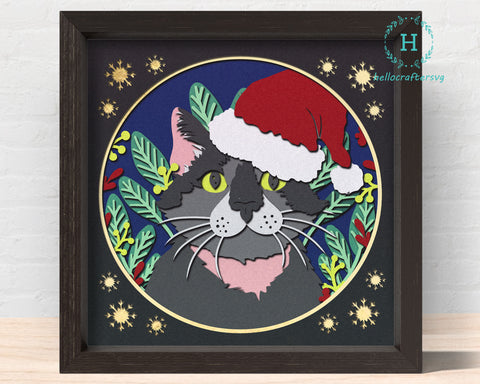 3D CHRISTMAS CAT SVG, Christmas Shadow Box Svg, Cricut Files, Cardstock Svg, Silhouette Files - HelloCrafterSvg.