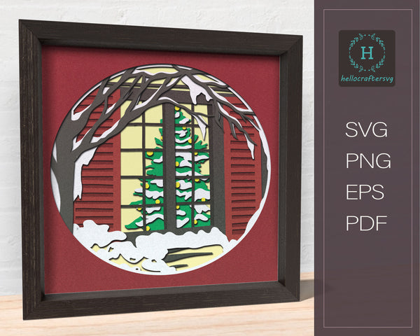 3D Christmas Scene SVG, Christmas Shadow Box Svg, Cricut Files, Cardstock Svg, Silhouette Files - HelloCrafterSvg-456