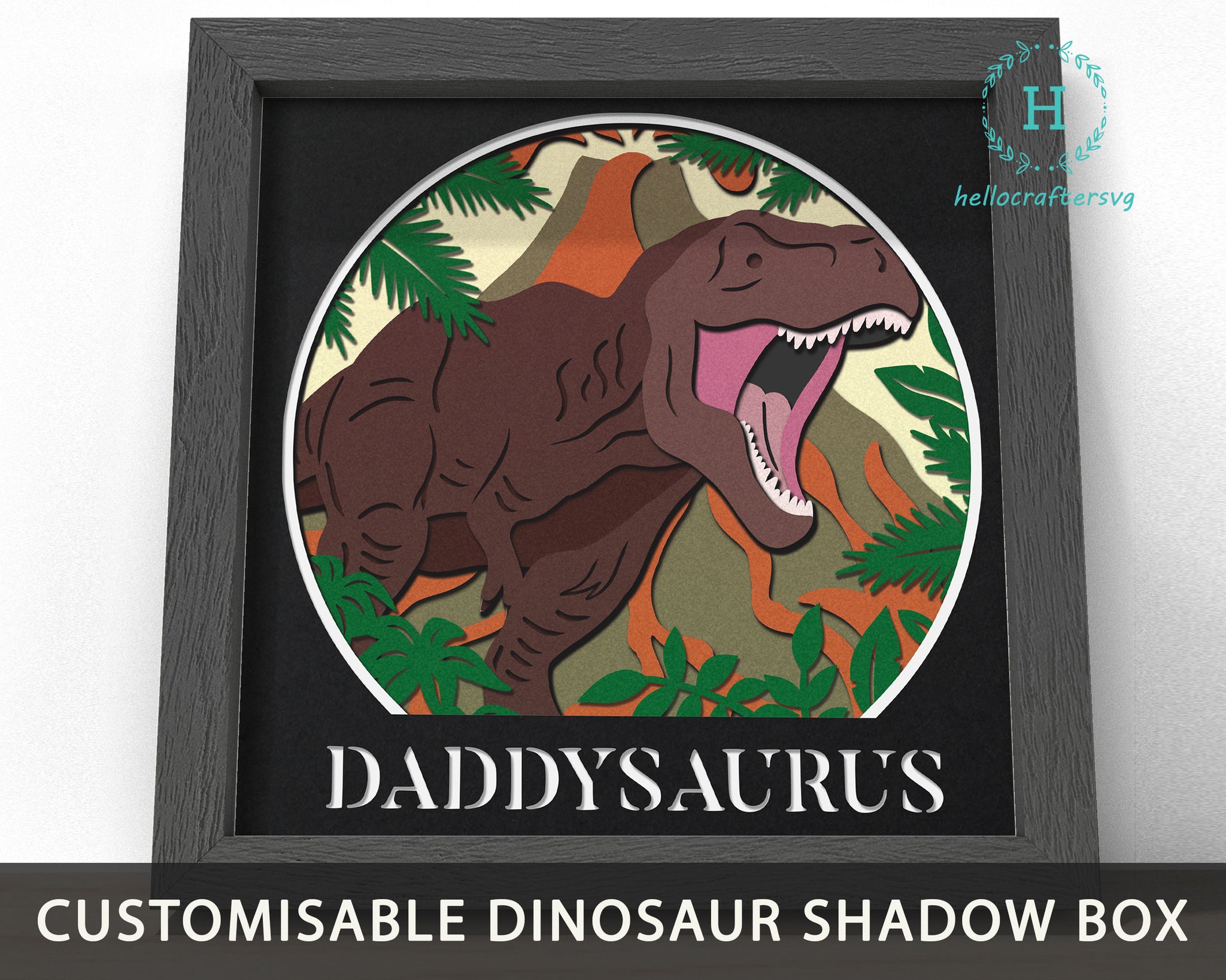 3d Dinosaur Svg, Customisable Dinosaur Shadow Box Svg