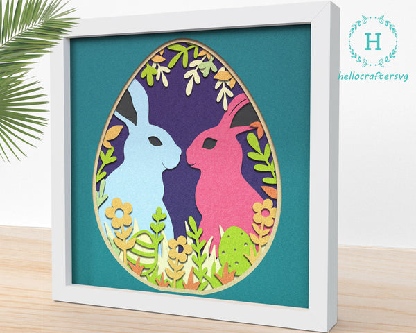 3D Cute Bunny Svg, Easter Spring Shadow Box Svg