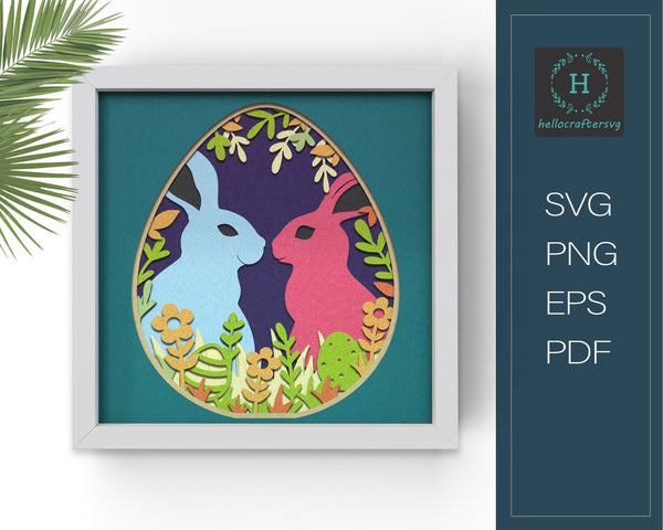 3D Cute Bunny Svg, Easter Spring Shadow Box Svg