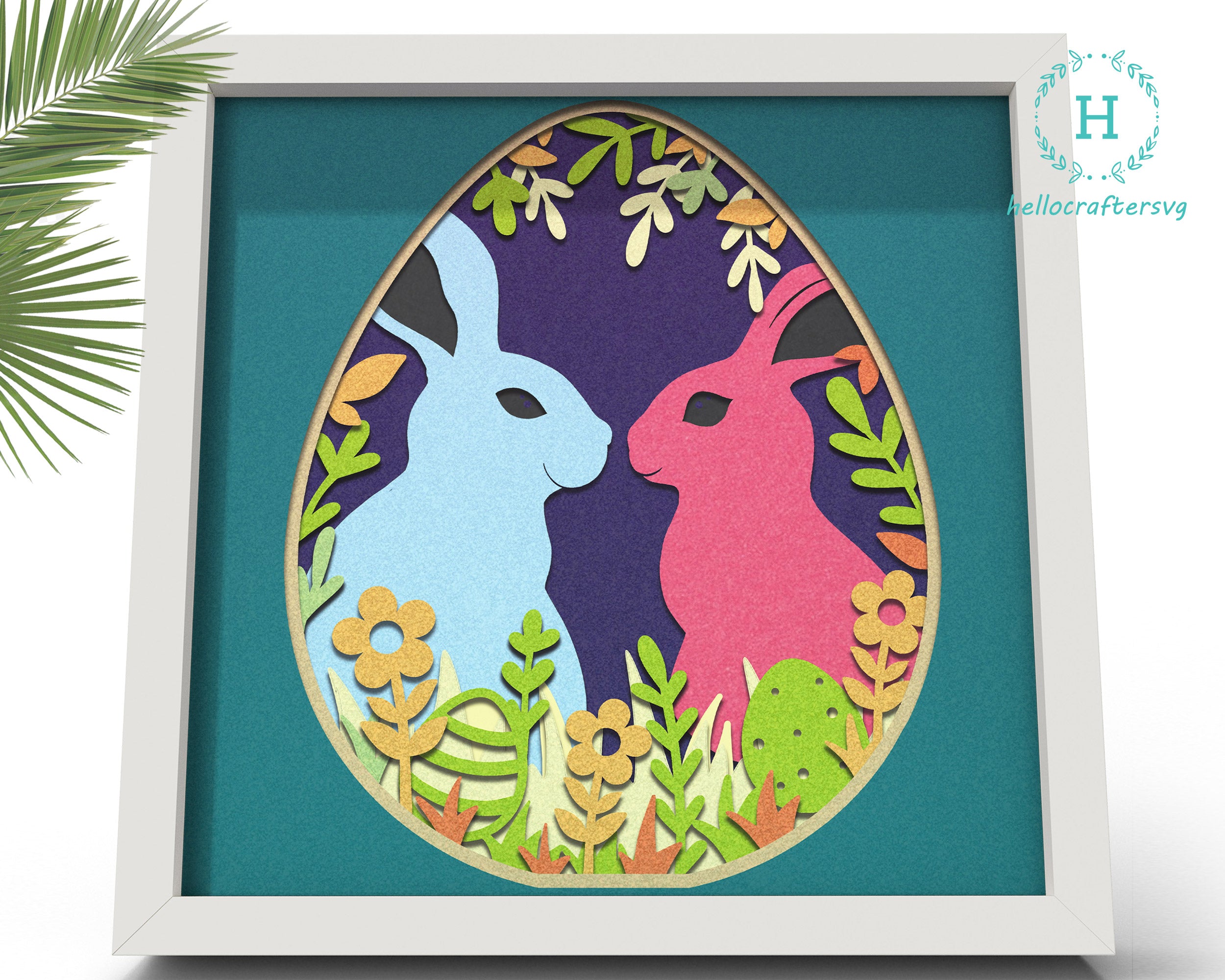 3D Cute Bunny Svg, Easter Spring Shadow Box Svg - hellocraftersvg