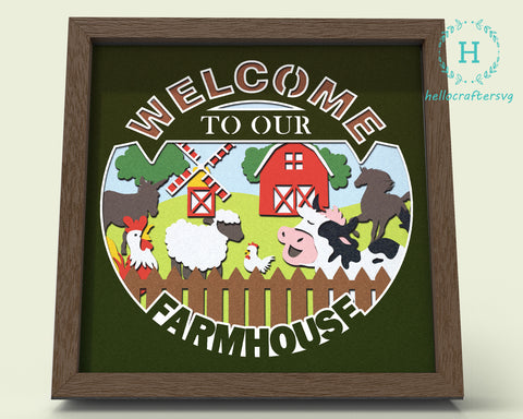 3d Farm Scene Svg, WELCOME TO FARMHOUSE Shadow Box Svg