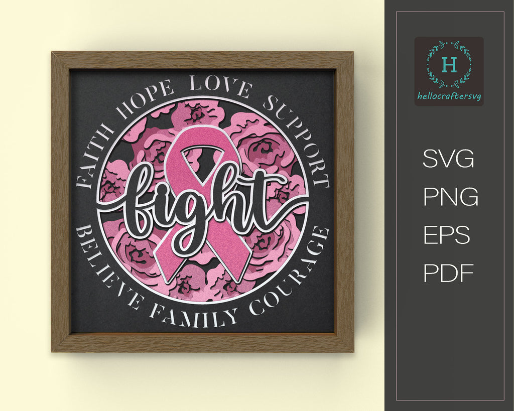 Cancer Shadow Box 3D CANCER AWARENESS Svg, Cancer Shadow Box Svg - hellocraftersvg