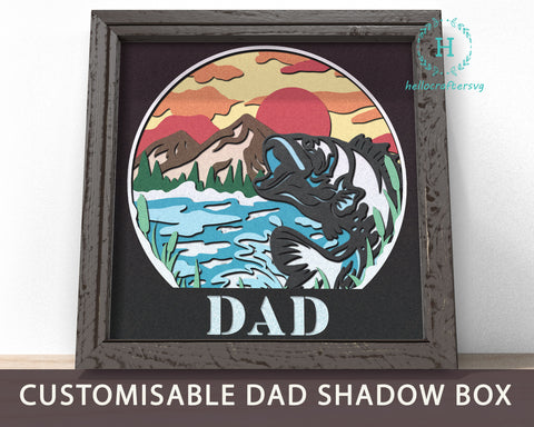 3d Fishing Dad Svg, Customisable FATHER'S DAY Shadow Box Svg