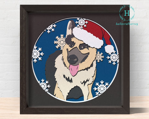 3D German Shepherd SVG, Christmas Dog Shadow Box Svg