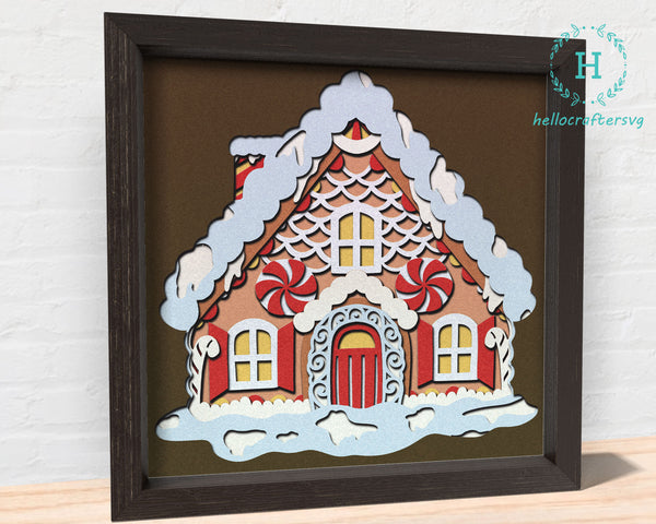 3d Gingerbread House Svg, CHRISTMAS HOUSE Shadow Box Svg-11