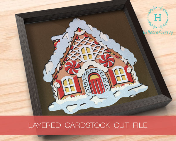 3d Gingerbread House Svg, CHRISTMAS HOUSE Shadow Box Svg-33
