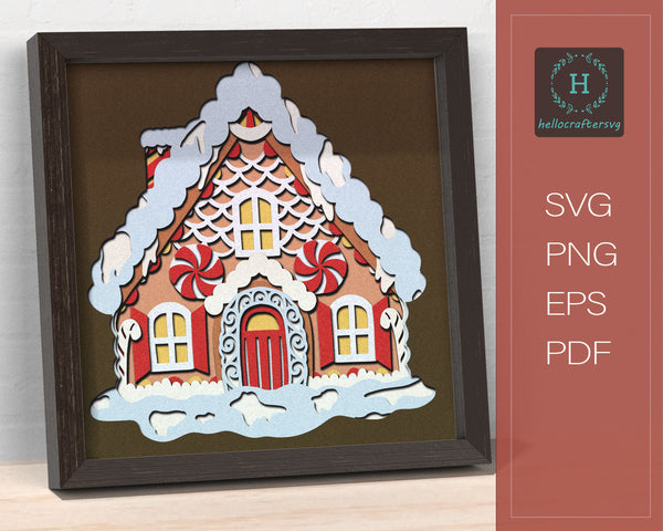 3d Gingerbread House Svg, CHRISTMAS HOUSE Shadow Box Svg-55