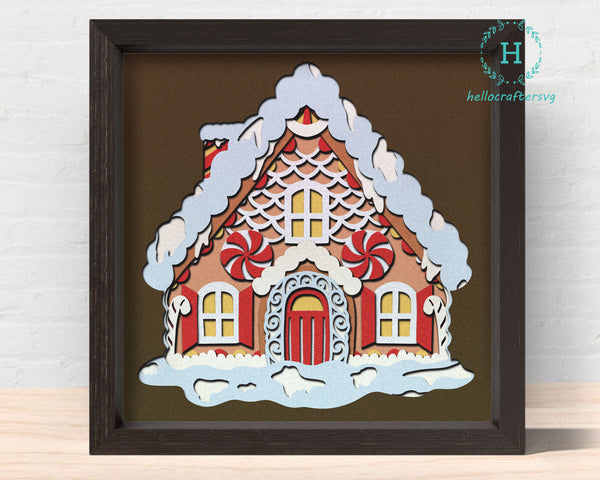 3d Gingerbread House Svg, CHRISTMAS HOUSE Shadow Box Svg-22