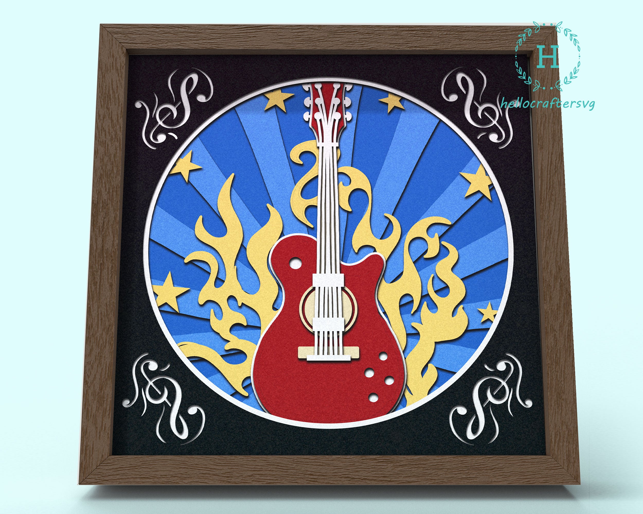 3d GUITAR Svg, GUITAR Shadow Box Svg - hellocraftersvg