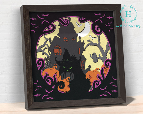 3D HAUNTED CAT SVG, Halloween Shadow Box Svg, Cricut Files, Cardstock Svg, Silhouette Files - HelloCrafterSvg-11