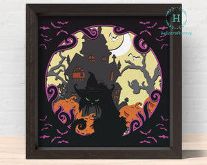3D HAUNTED CAT SVG, Halloween Shadow Box Svg, Cricut Files, Cardstock Svg, Silhouette Files - HelloCrafterSvg-23