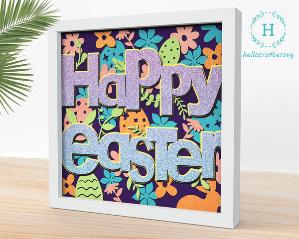 3D HAPPY EASTER 2 Svg, Easter Spring Shadow Box Svg