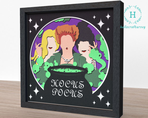 3D HOCUS POCUS SVG, Witch Shadow Box Svg, Cricut Files, Cardstock Svg, Silhouette Files - HelloCrafterSvg-22