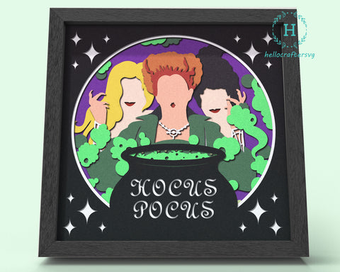 3D HOCUS POCUS SVG, Witch Shadow Box Svg, Cricut Files, Cardstock Svg, Silhouette Files - HelloCrafterSvg