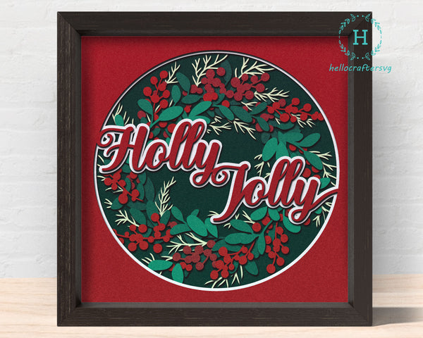 3D HOLLY JOLLY SVG, Christmas Shadow Box Svg, Cricut Files, Cardstock Svg, Silhouette Files - HelloCrafterSvg