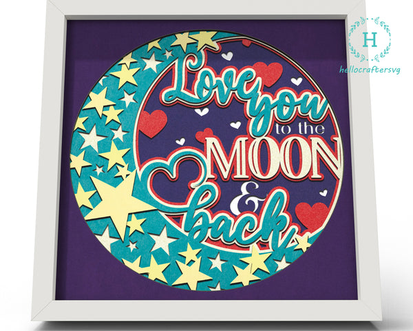 3D Love You To The Moon And Back SVG, Valentine Shadow Box Svg