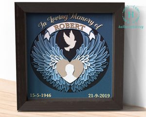 3D ANGEL WINGS GRIEF Customisable Memorial Shadow Box Svg