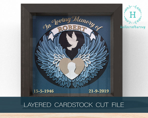 3D ANGEL WINGS GRIEF Customisable Memorial Shadow Box Svg