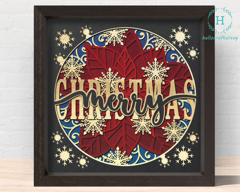 3d MERRY Christmas Svg, CHRISTMAS Poinsettia Shadow Box Svg-11