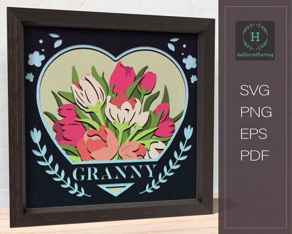 3D Customisable Mom Svg, Mother's Day Tulip Shadow Box Svg - Cricut Files, Cardstock Svg, Silhouette Files - HelloCrafterSvg