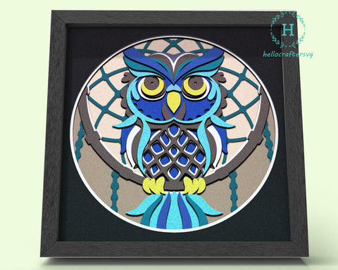 3D OWL Svg, DREAMCATCHER OWL Shadow Box Svg - Cricut Files, Cardstock Svg, Silhouette Files - HelloCrafterSvg.