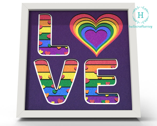 3D Pride Rainbow Love Svg, 3D VALENTINE LGBTQ Svg, Shadow Box Svg - HelloCrafterSvg.