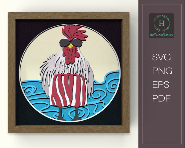 3D Rooster Svg, Rooster Shadow Box Svg