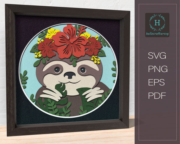 3d SLOTH Svg, SLOTH Shadow Box Svg - Cricut Files, Cardstock Svg, Silhouette Files - HelloCrafterSvg-22