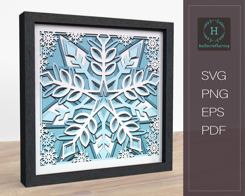 3d SNOWFLAKE Svg, Snowflake Shadow Box Svg - hellocraftersvg