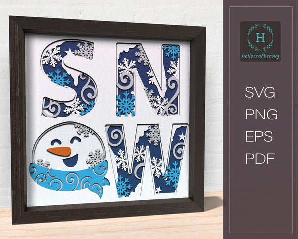 3d SNOW Svg, SNOW Shadow Box Svg - Cricut Files, Cardstock Svg, Silhouette Files - HelloCrafterSvg. -22