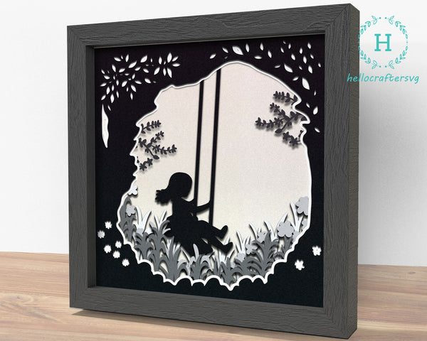 3D SWING Svg, SWINGING GIRL Shadow Box Svg - Cricut Files, Cardstock Svg, Silhouette Files - HelloCrafterSvg-67