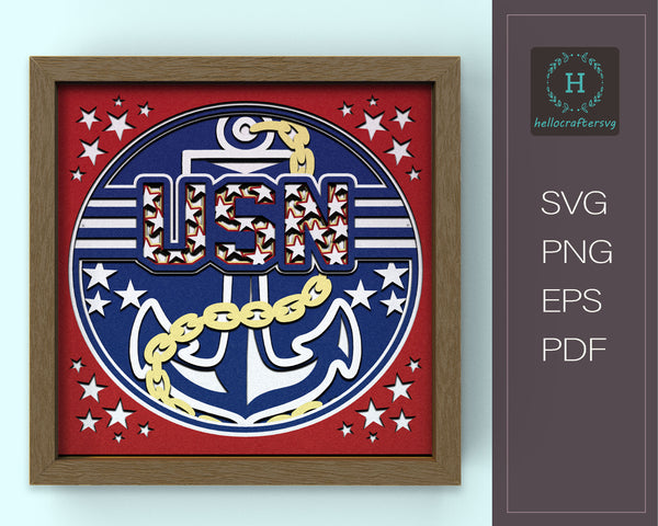 3D USN Svg, USN Shadow Box Svg - Cricut Files, Cardstock Svg, Silhouette Files - HelloCrafterSvg22