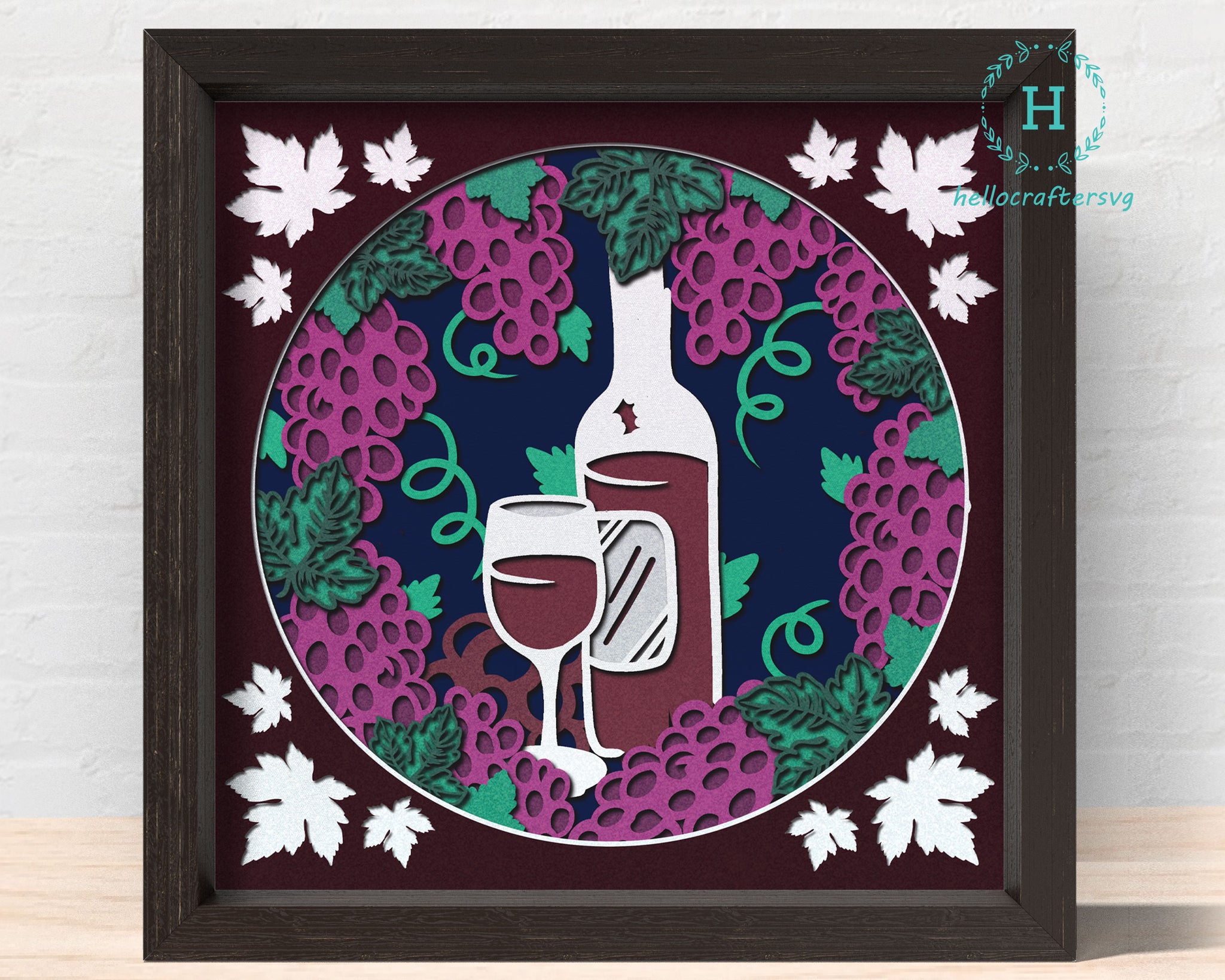 3d WINE Svg, WINE Shadow Box Svg - Cricut Files, Cardstock Svg, Silhouette Files - HelloCrafterSvg