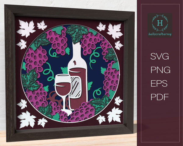 3d WINE Svg, WINE Shadow Box Svg - Cricut Files, Cardstock Svg, Silhouette Files - HelloCrafterSvg-22